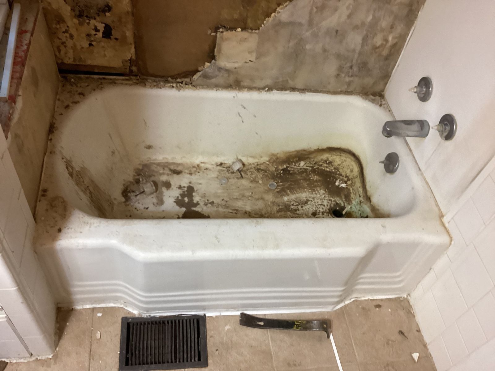 Bathroom wall opened down to framing during remodeling